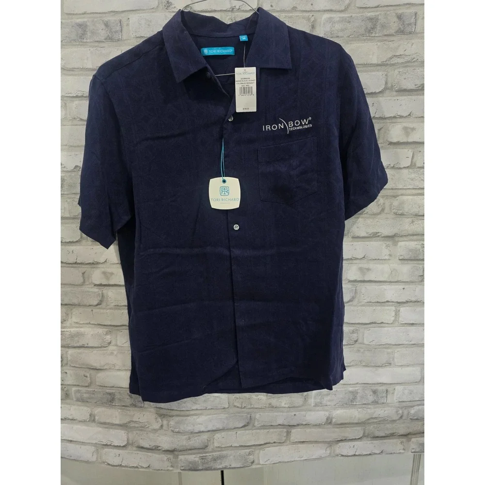 Tori Richard M‎ Geometric Breeze Block Midnight Blue Hawaiian/Aloha NWT Logo